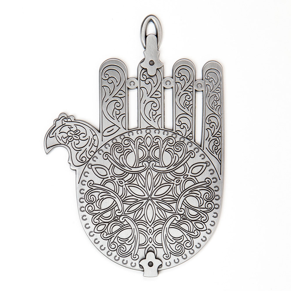 Hamsa based on Synagogue Lamp Decoration. Morocco. Early 20th Century - Silver Plated - 1