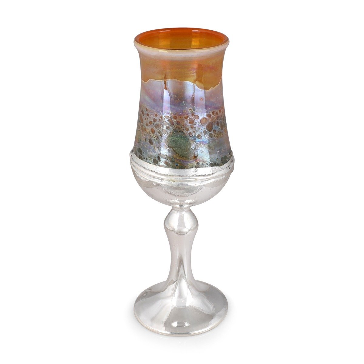 Handmade Multicolored Glass and Sterling Silver-Plated Kiddush Cup - 1