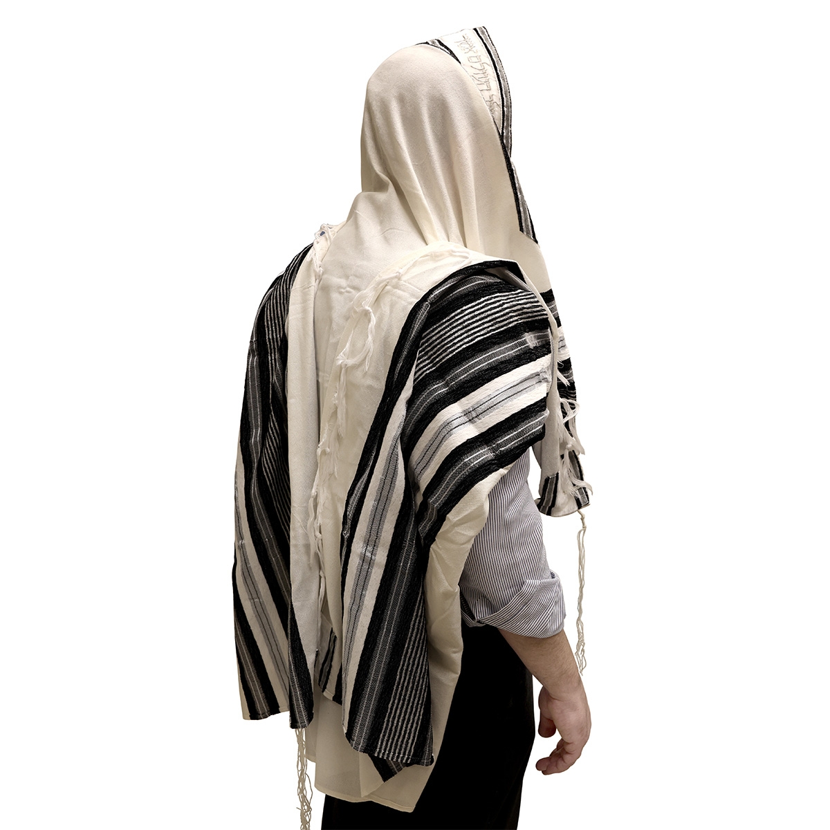 Handwoven Black & Silver Pattern Tallit (Prayer Shawl) Set from Rikmat Elimelech - 1