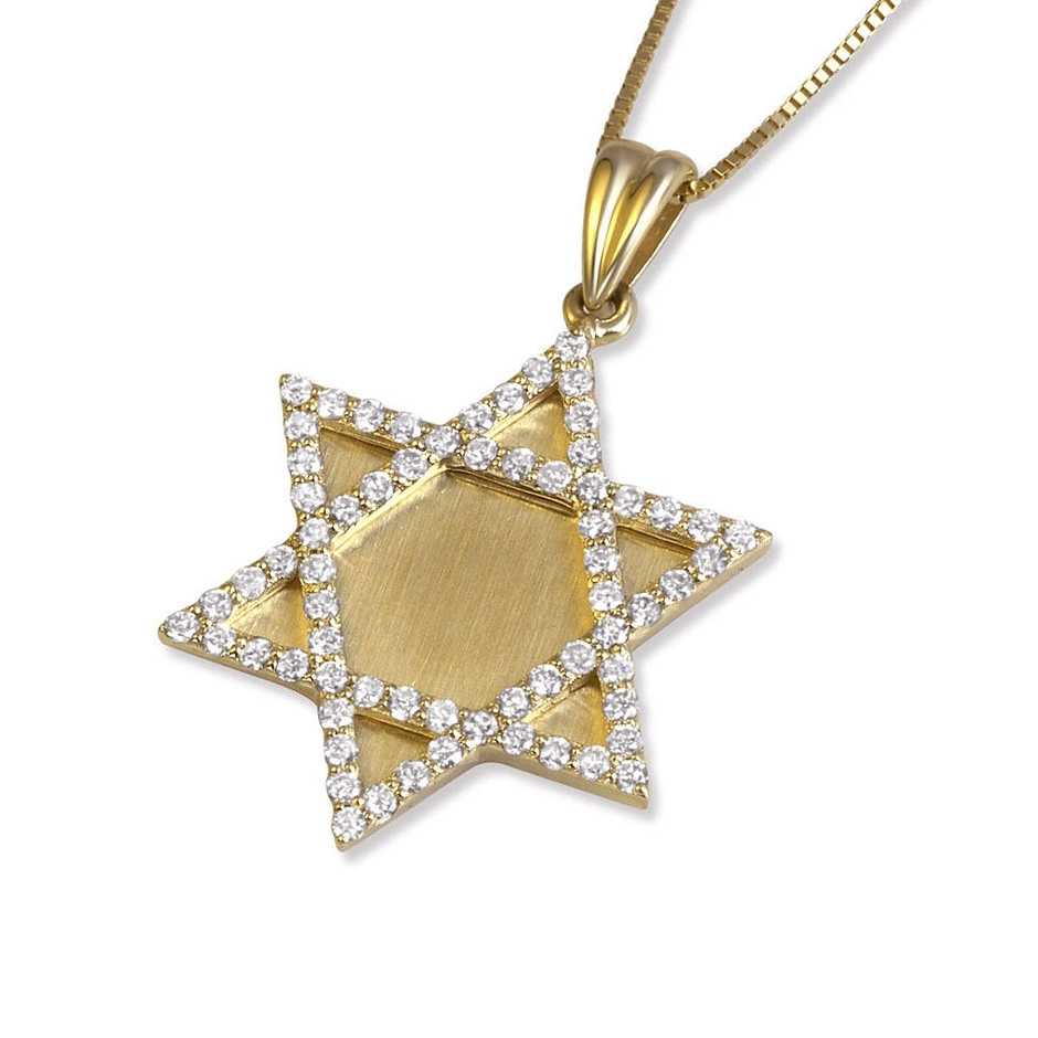14K Gold Star of David Pendant with Diamonds - 1