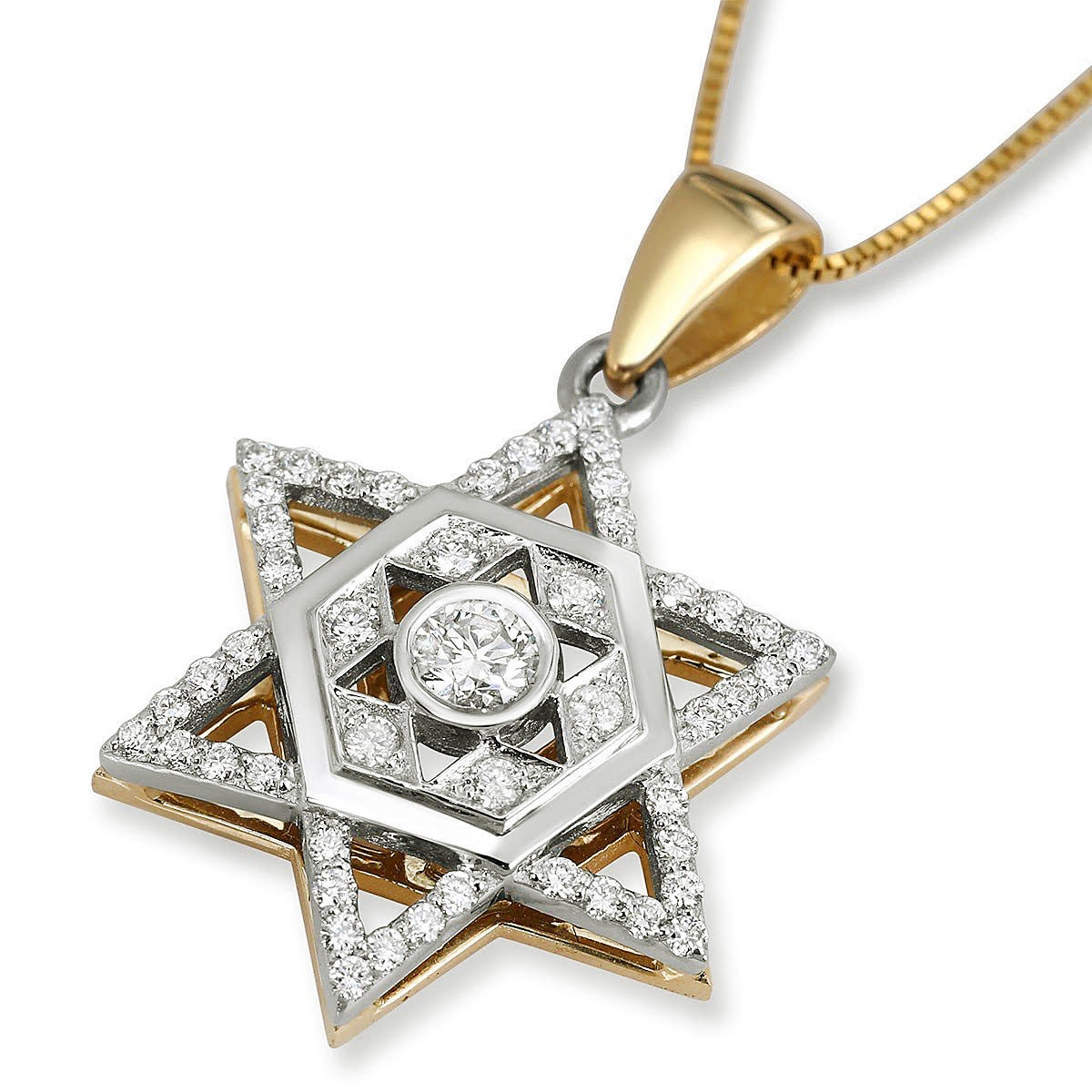 Large Double Star of David 14K Gold Diamond Pendant (Choice of Color) - 1