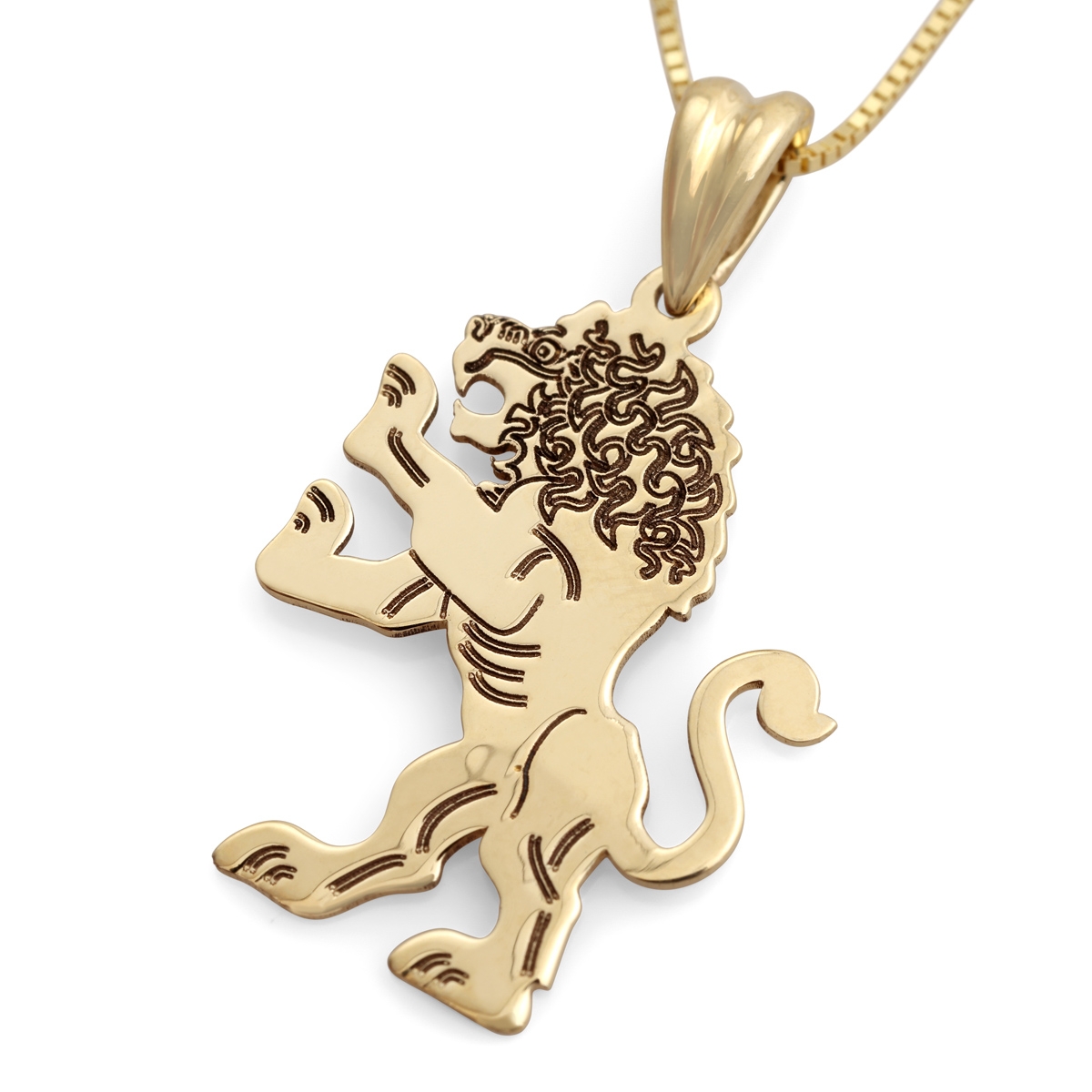 14K Gold Engraved Lion of Judah Pendant Necklace (Choice of Color) - 1
