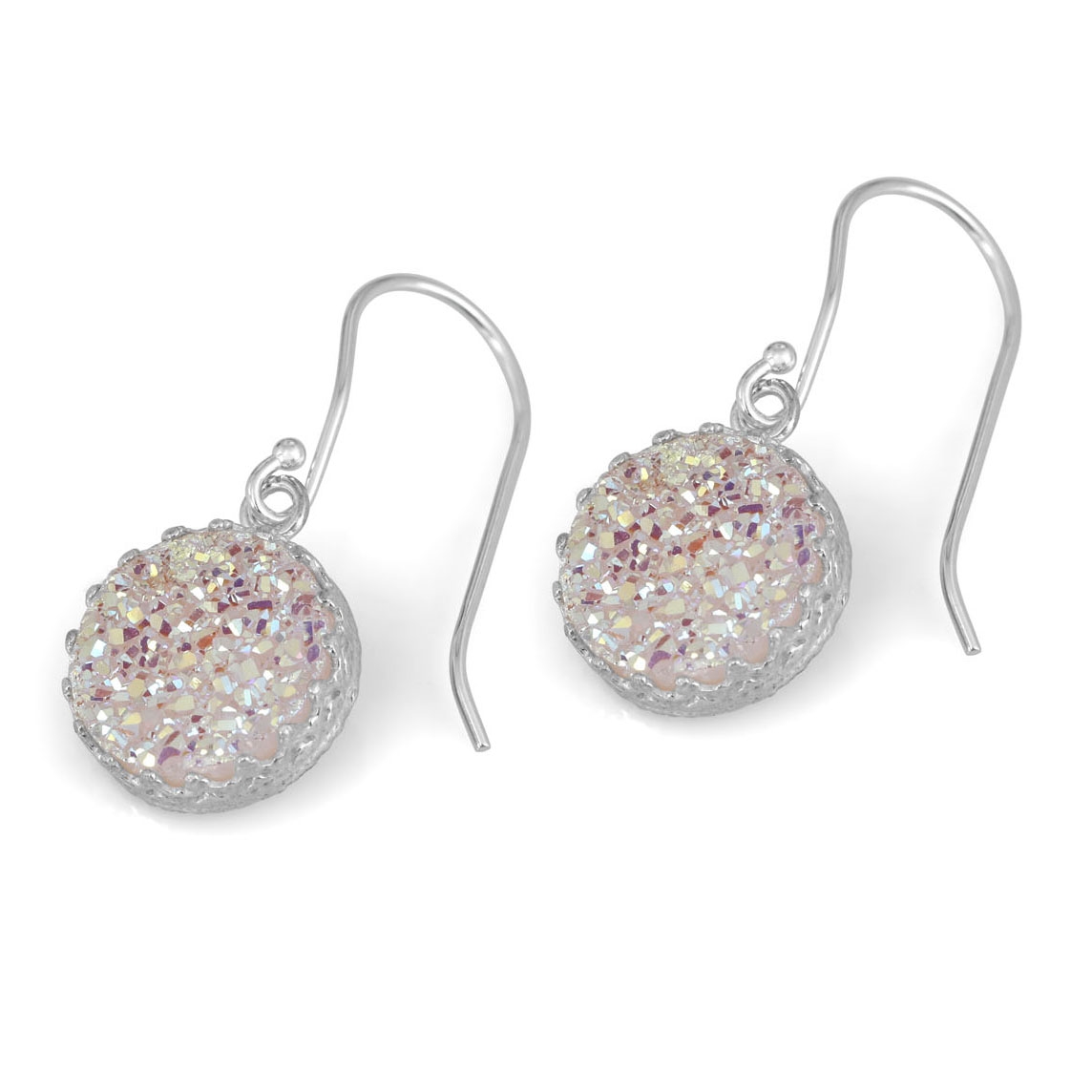 Moriah Jewelry Crown Opal Druzy Quartz Sterling Silver Round Drop Earrings - 1
