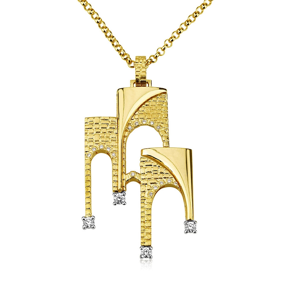 Yaniv Fine Jewelry 18K Gold Jerusalem Gate Pendant Necklace With Diamonds - 1