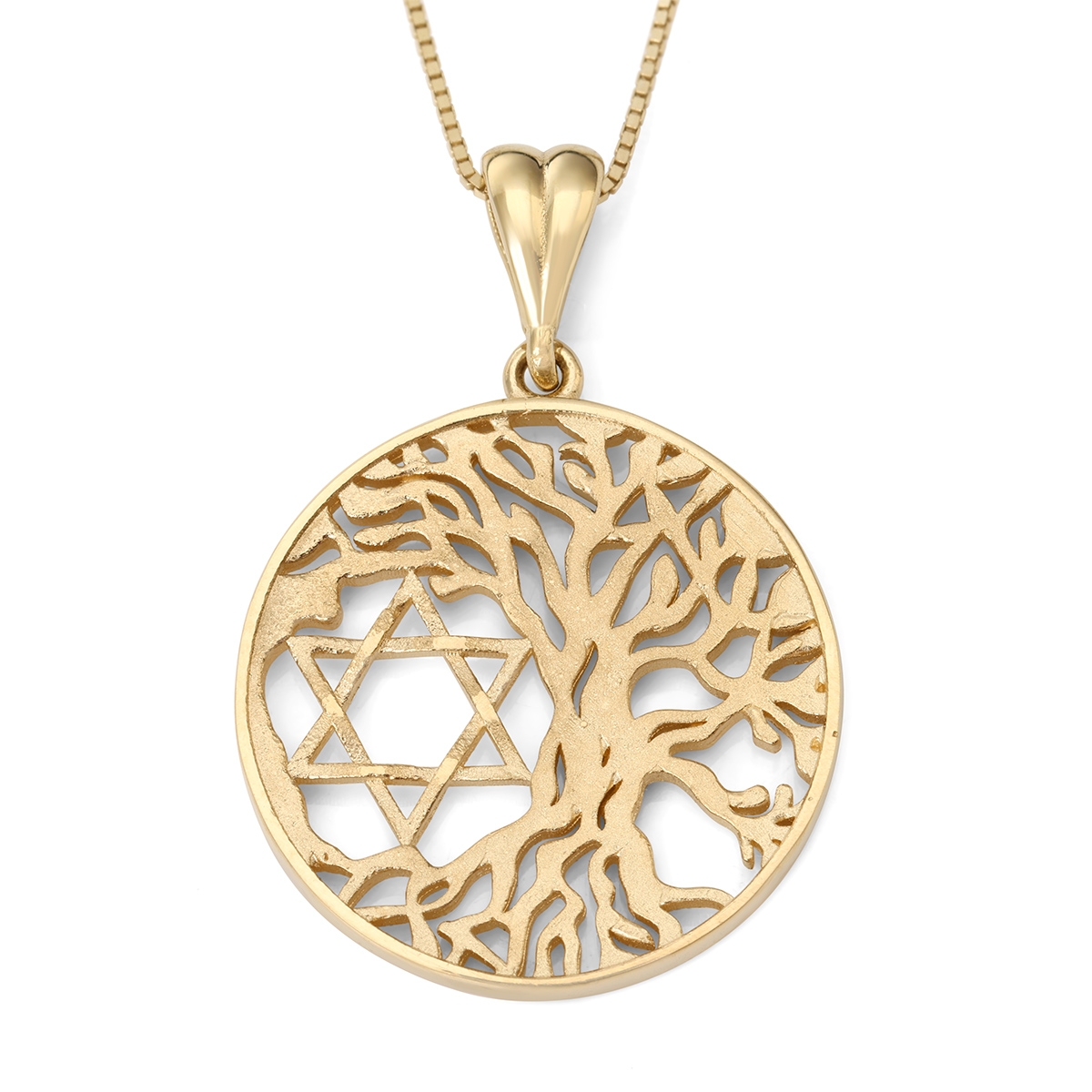 14K Gold Tree of Life  Star of David Pendant Necklace - 1