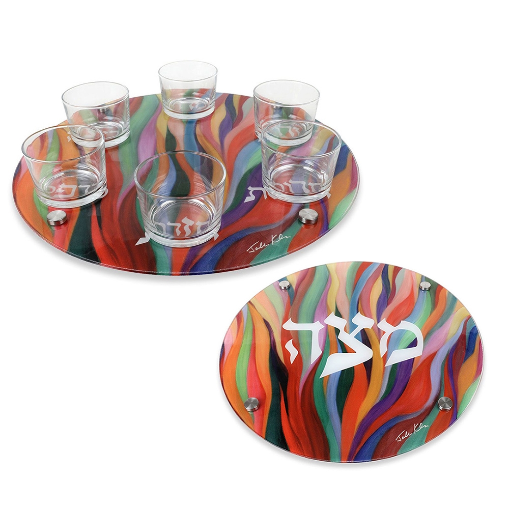 Seder Plate & Matzah Plate Set With Burning Bush Design By Jordana Klein - 1