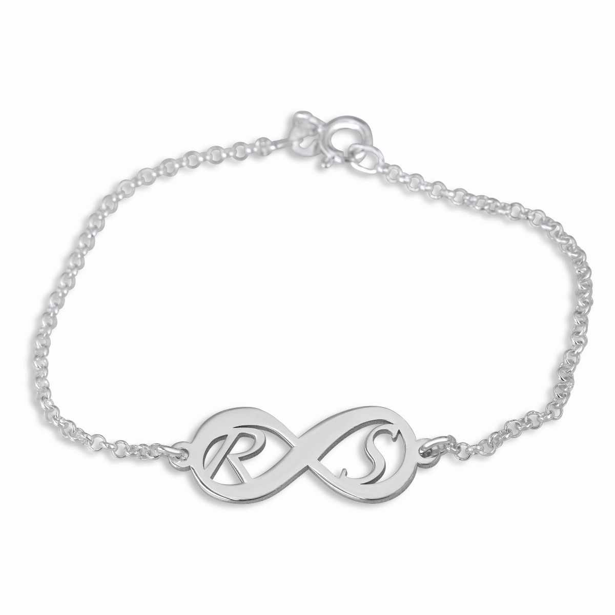 Double Thickness Silver Infinity Initials Bracelet (English/Hebrew) - 1