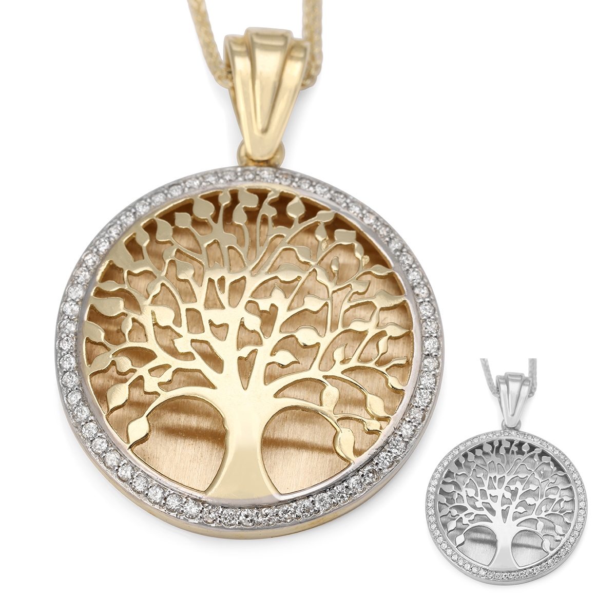 Large 14K Gold Diamond Tree of Life Necklace (Choice of Color) - 1