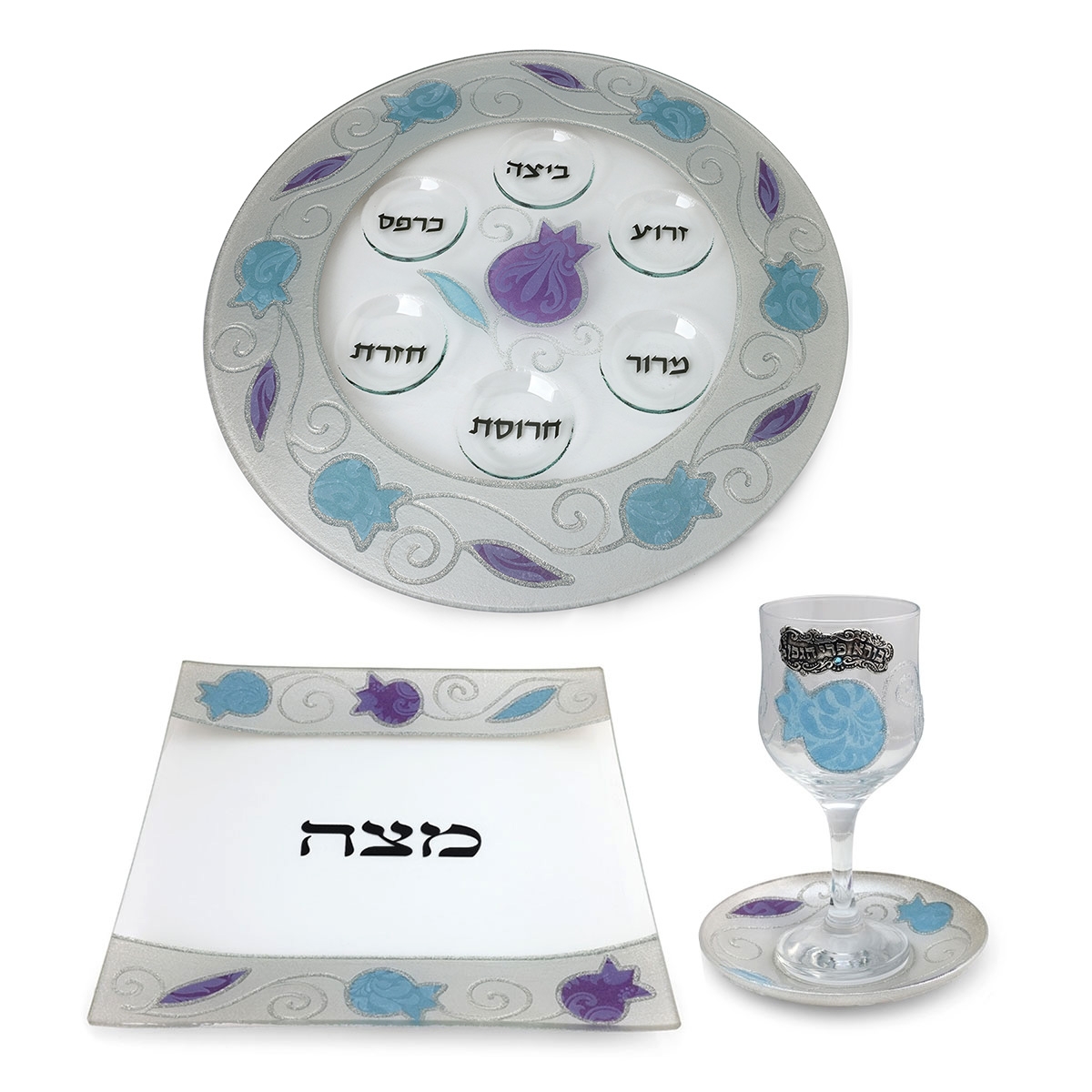 Passover Seder Essentials Set By Lily Art - Blue Pomegranates - 1