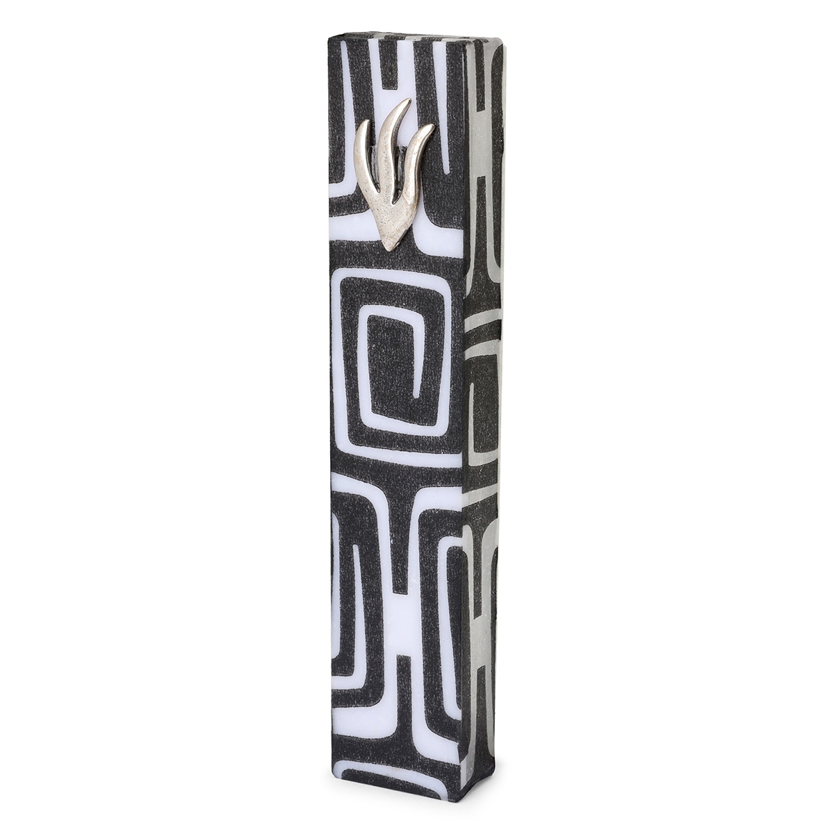 Lily Art Acrylic Mezuzah Case with Black and White Square Spiral Design - 1