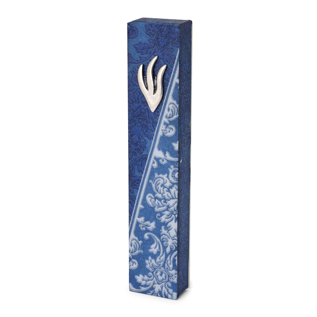 Lily Art Acrylic Mezuzah with Navy and White Damask Design - 1