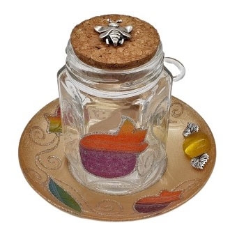 Lily Art Painted Glass 3-Piece Honey Dish with Tray – Multicolored - 1