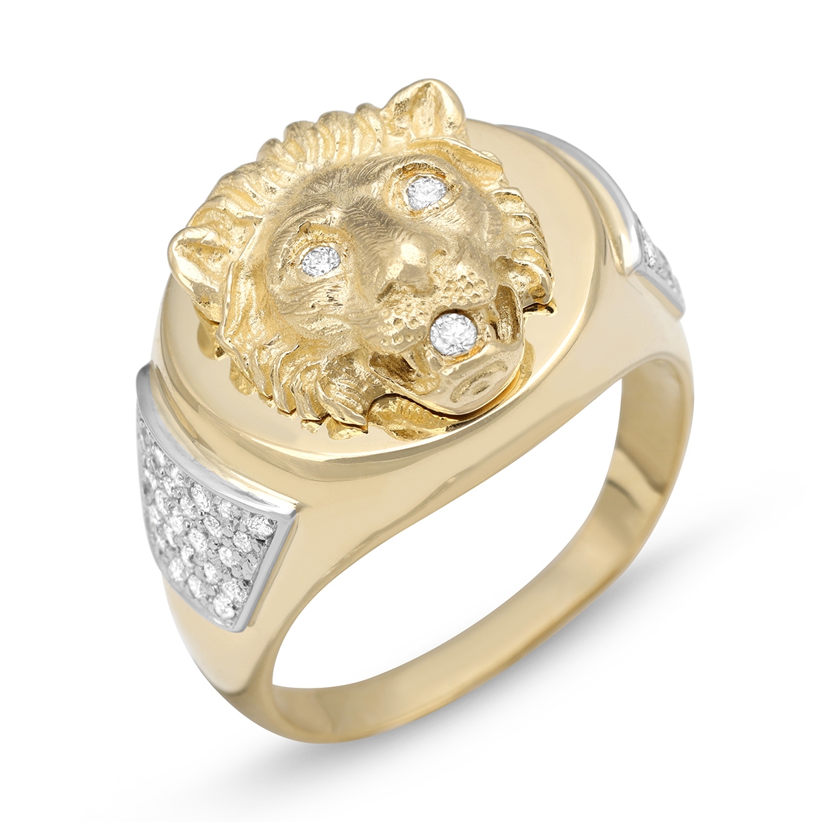 Majestic Lion of Judah 14K Gold Men's Ring With Diamond Accent (Choice of Colors) - 1