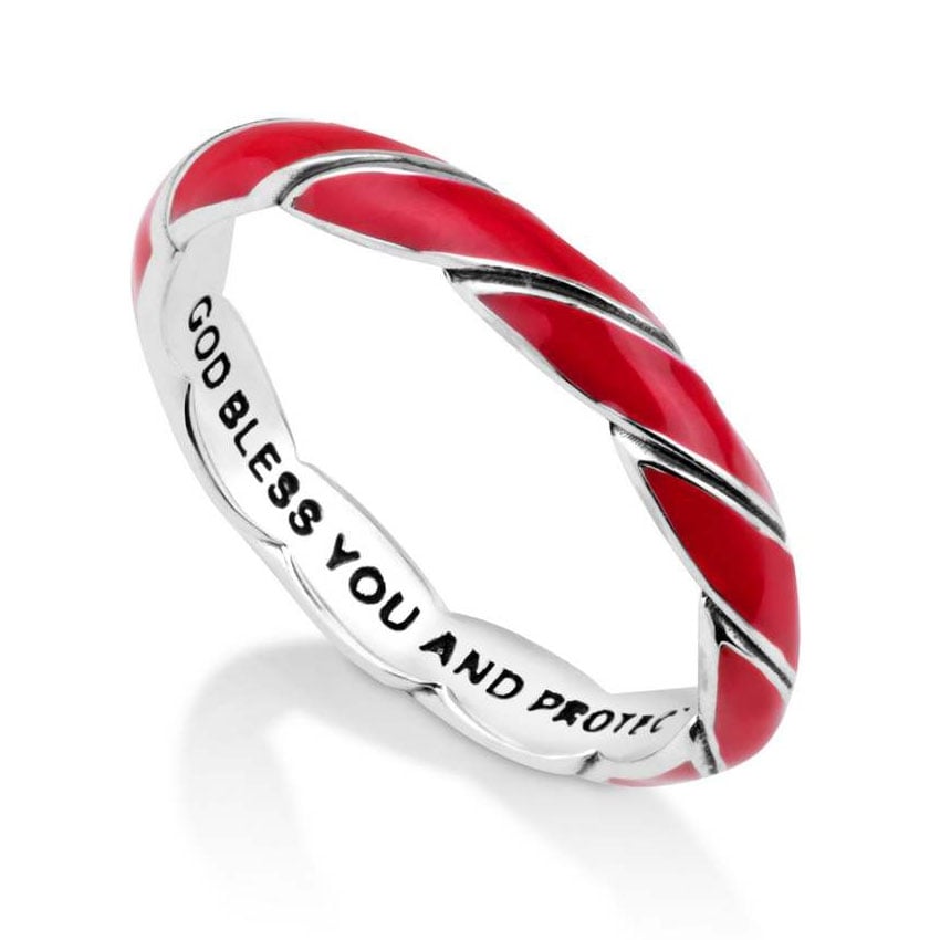 Marina Jewelry 925 Sterling Silver and Red Enamel Kabbalah Ring With Priestly Blessing - 1