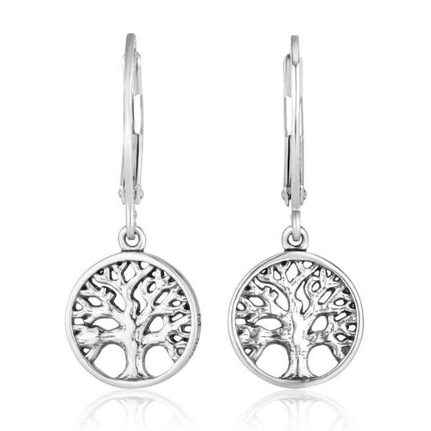 Marina Jewelry 925 Sterling Silver Tree of Life Leverback Earrings - 1