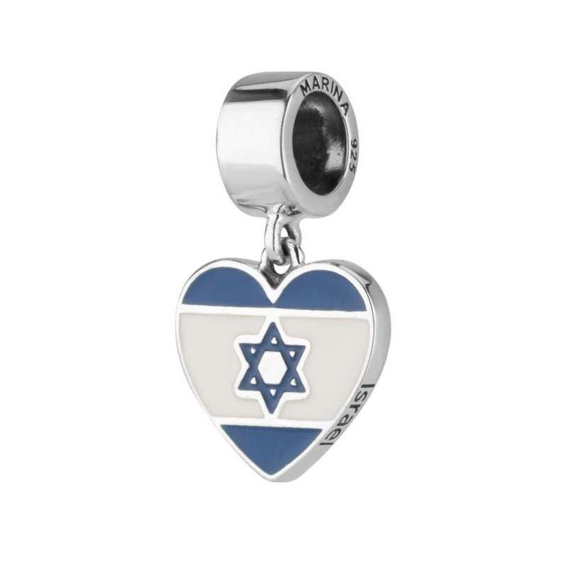 Marina Jewelry Sterling Silver Israeli Flag Love Heart Charm - 1