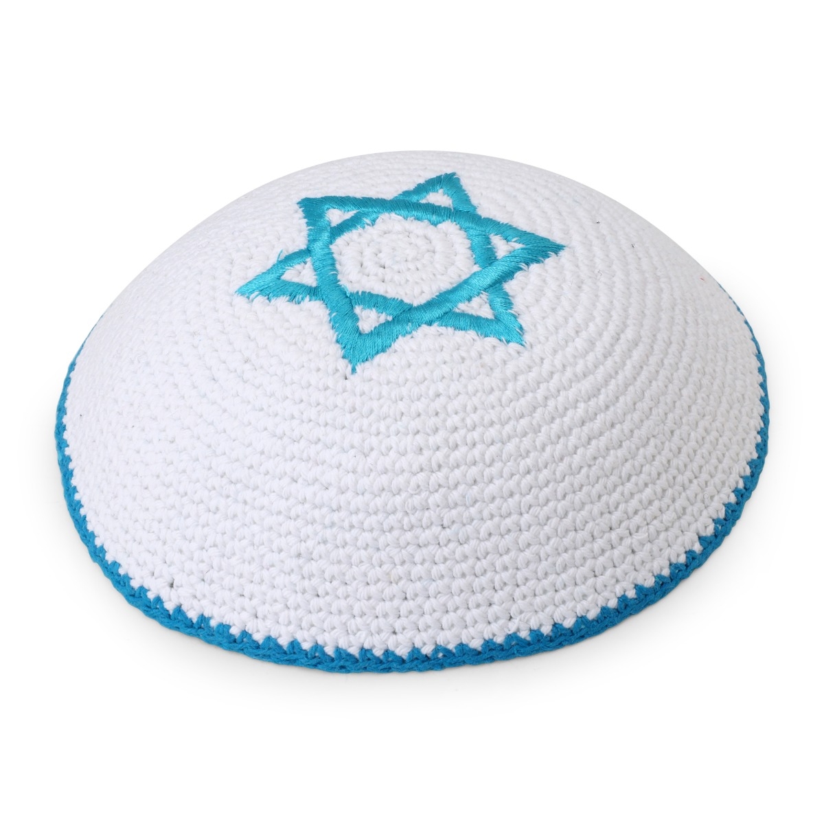 Knitted and Embroidered Star of David Kippah - Choice of Color - 1