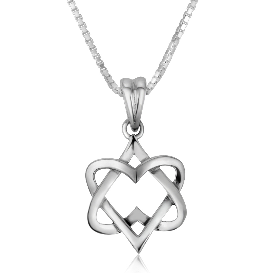 Sterling Silver Heart Star of David Pendant Necklace  - 1