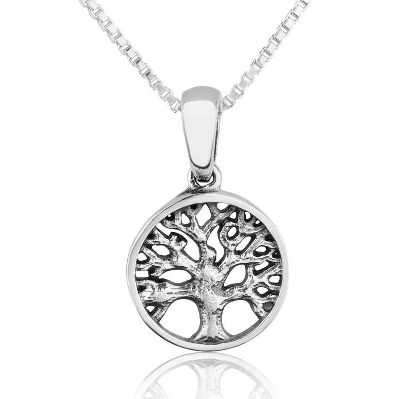 Marina Jewelry Textured Cut-Out Tree of Life Sterling Silver Necklace  - 1