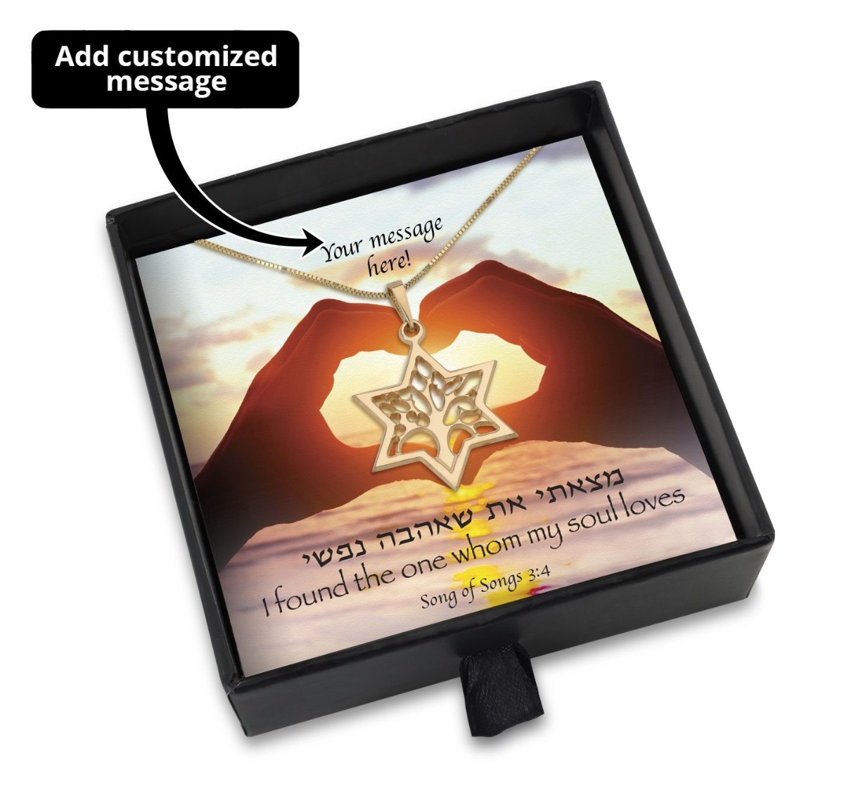 Whom My Soul Loves Gift Box With 14K Gold Star of David & Tree of Life Necklace - Add a Personalized Message For Someone Special!!! - 1