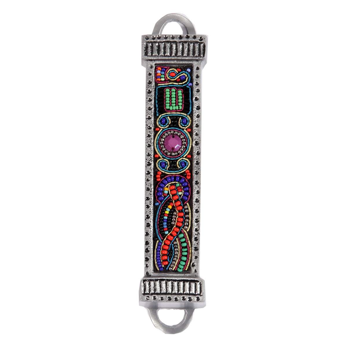 Yair Emanuel Aluminum Mezuzah with Embroidered Beads - 1