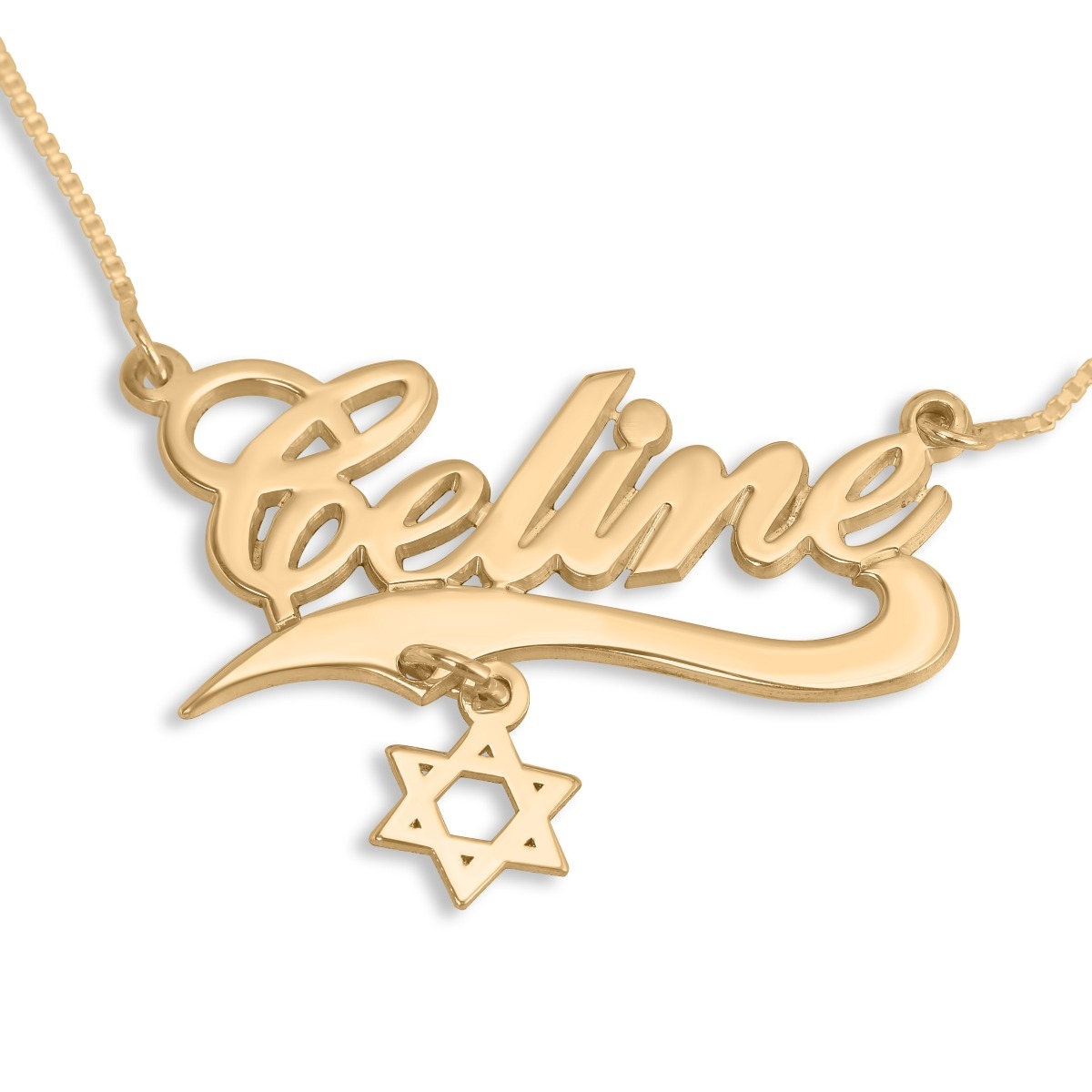 24K Gold-Plated Customizable Name Necklace with Star of David Charm  - 1