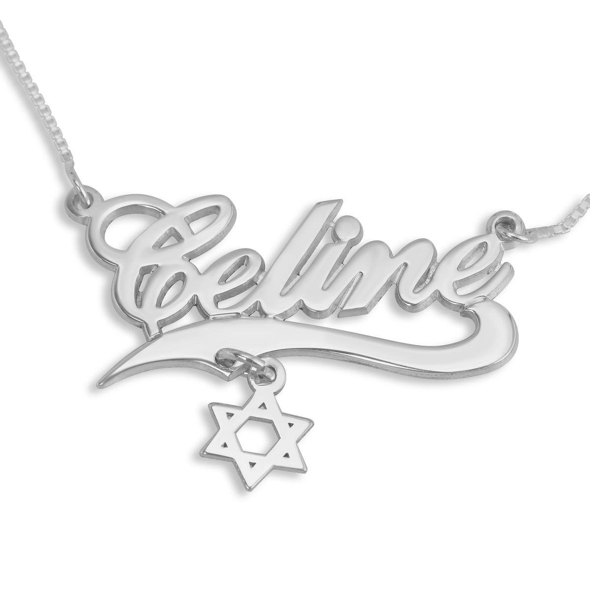 Sterling Silver Customizable Name Necklace with Star of David Charm - 1