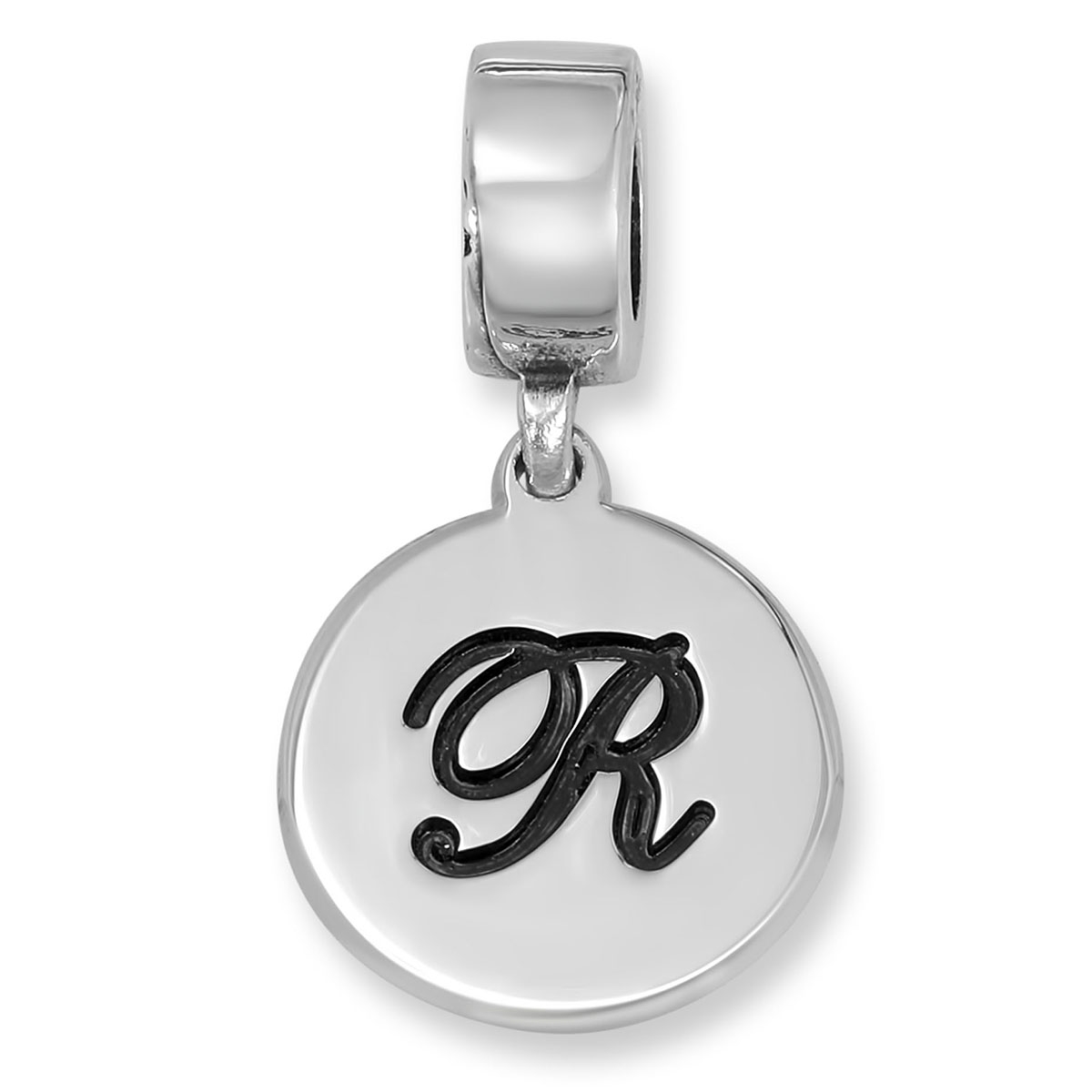 Disc Sterling Silver Script Initial Charm (English / Hebrew) - 1
