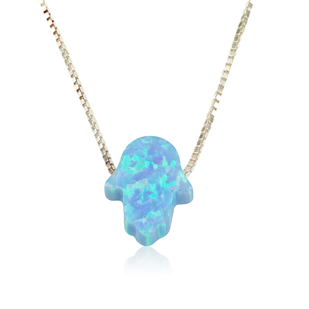 Opal Hamsa Pendant Necklace - 1