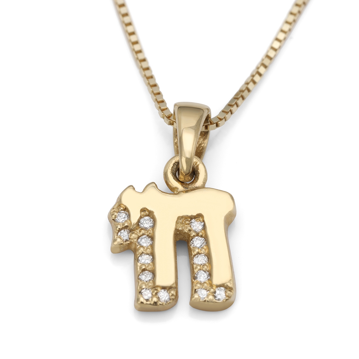 Petite 14K Gold Chai Pendant Necklace with Diamond 