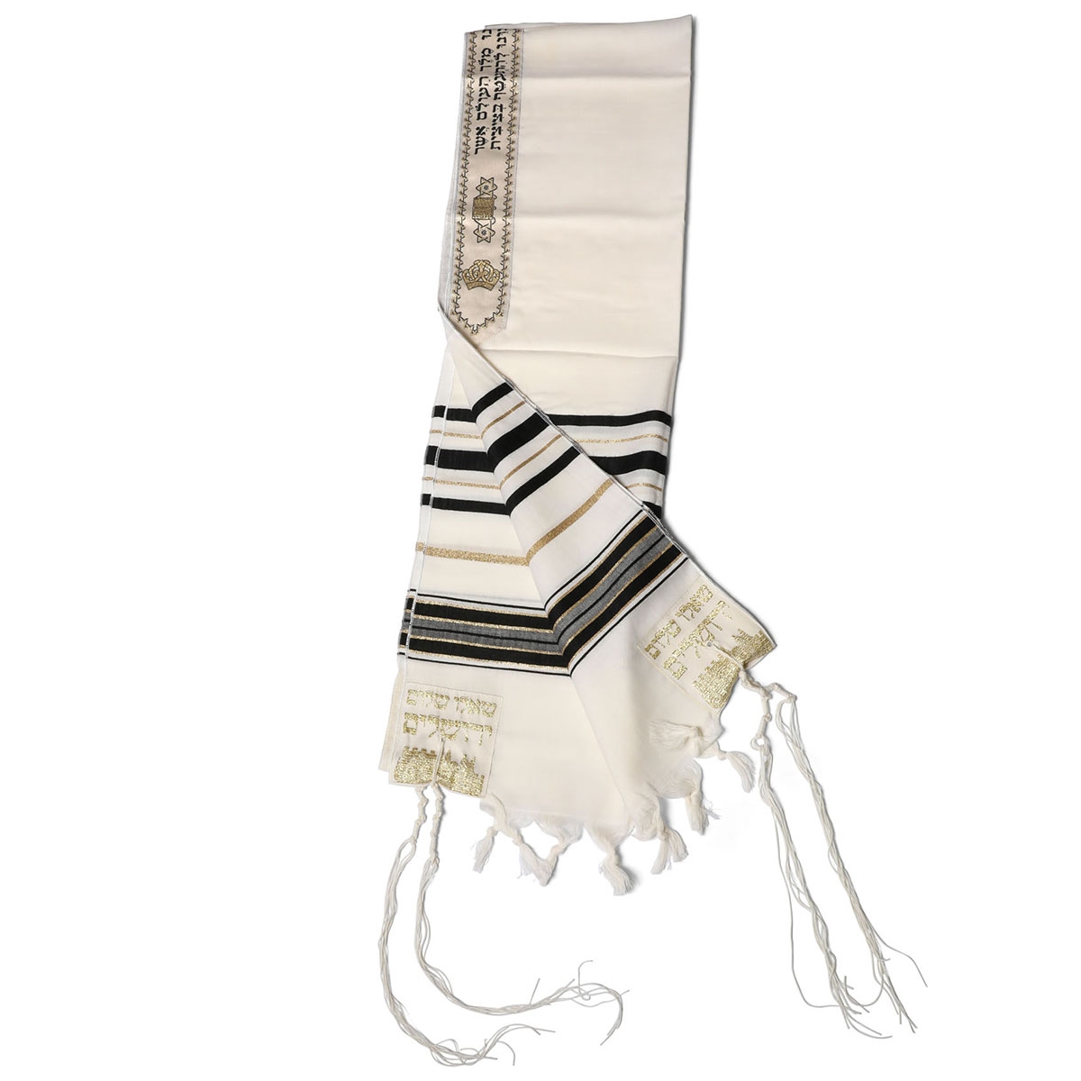 Talitnia Traditional Pure Wool Tallit - Black with gold stripes - 1