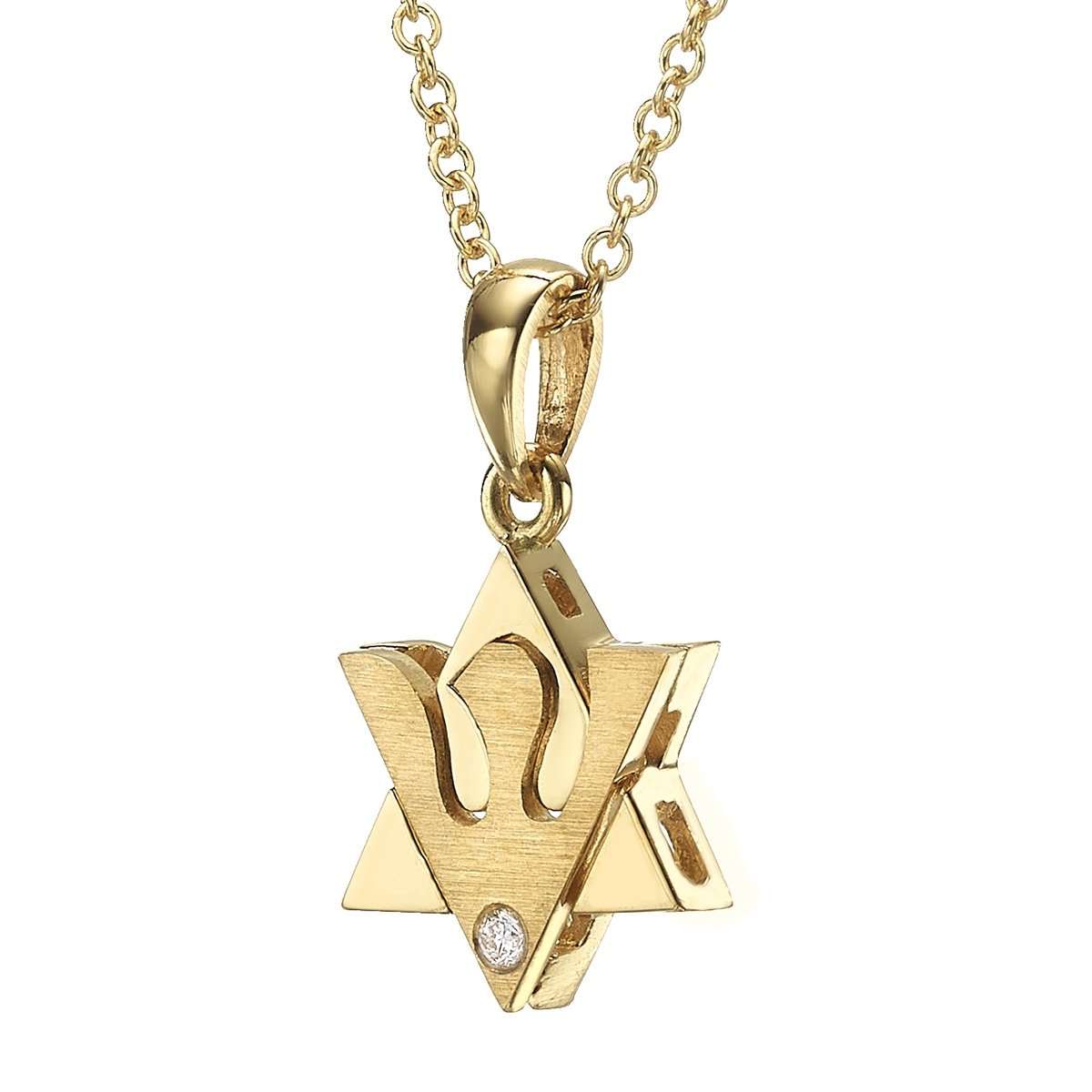 18K Gold Star of David & Dove of Peace Diamond Pendant Necklace - 1