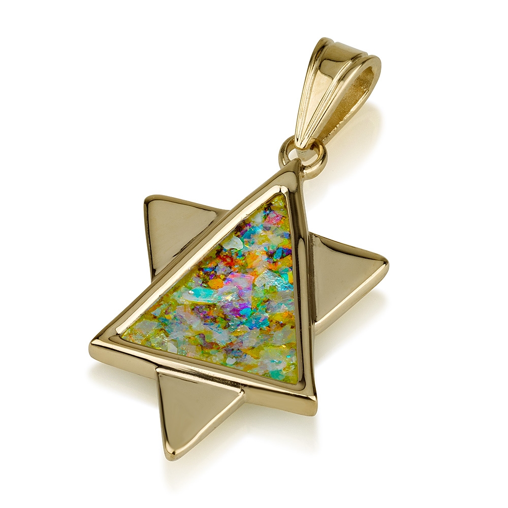 Elegant 14K Gold and Roman Glass Star of David Pendant  - 1