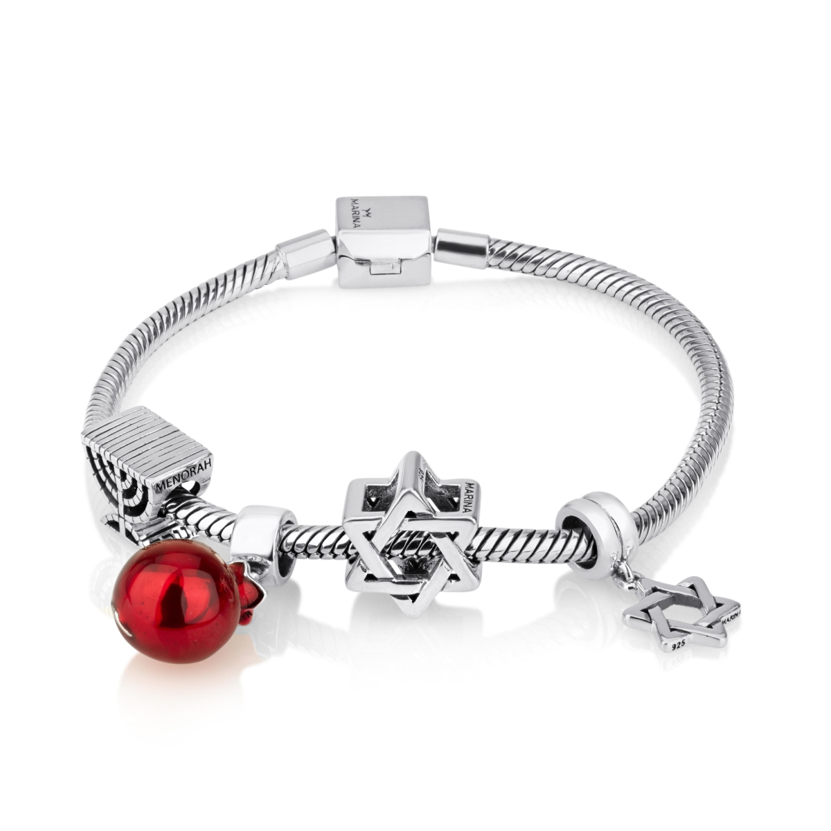 Marina Jewelry Silver Charm Bracelet with 4 Jewish Charms - 1