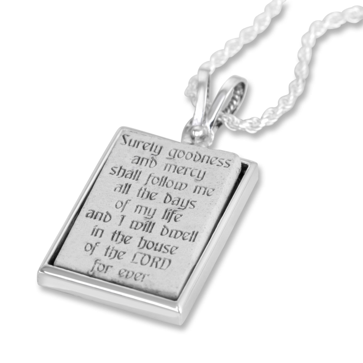 Sterling Silver Necklace with Engraved Jerusalem Stone - Goodness and Mercy - 1