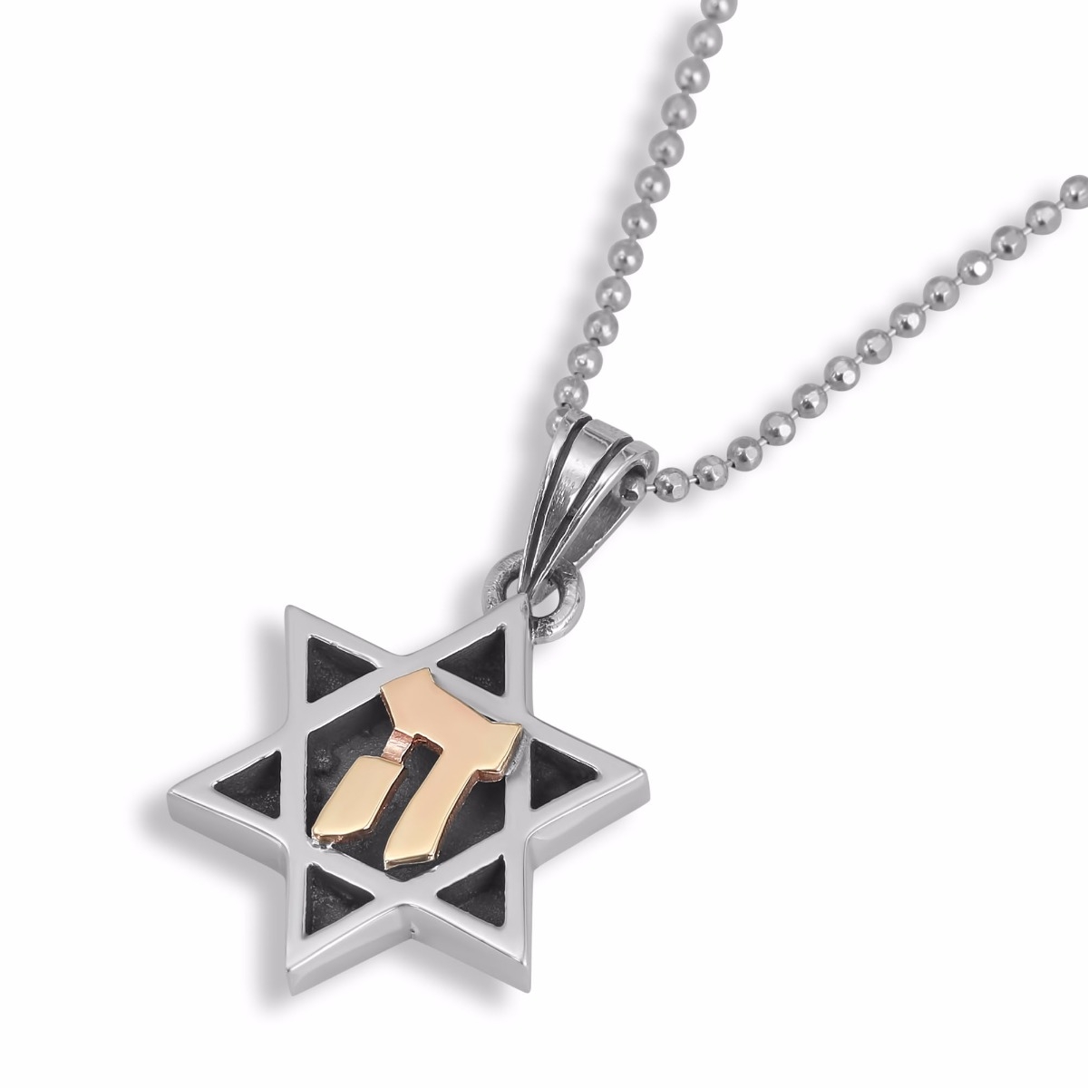 Rafael Jewelry Star of David and 'Hey' 925 Sterling Silver and 9K Gold Necklace - 1