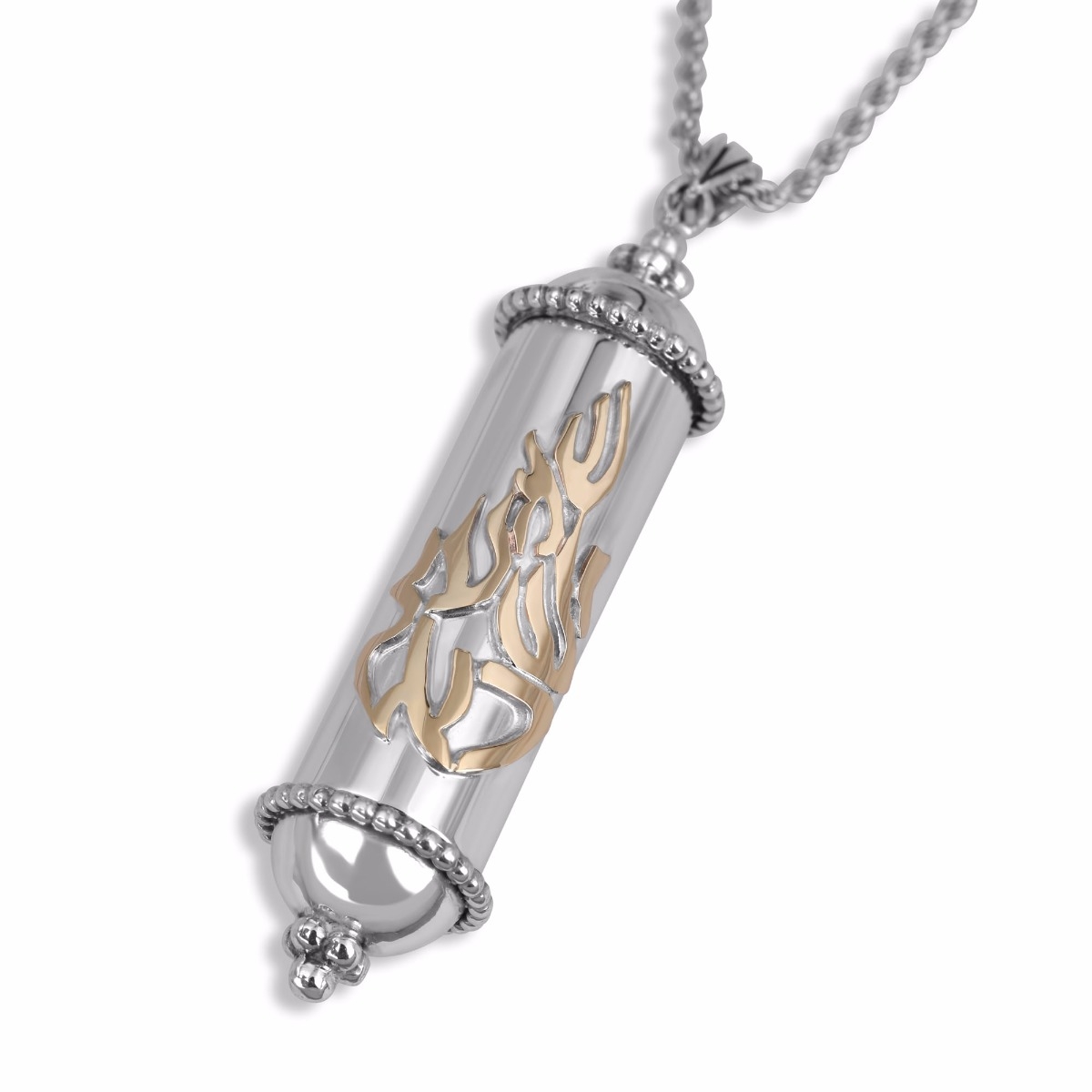 Men's Mezuzah Shema Yisrael 925 Sterling Silver and 9K Gold Necklace - 1