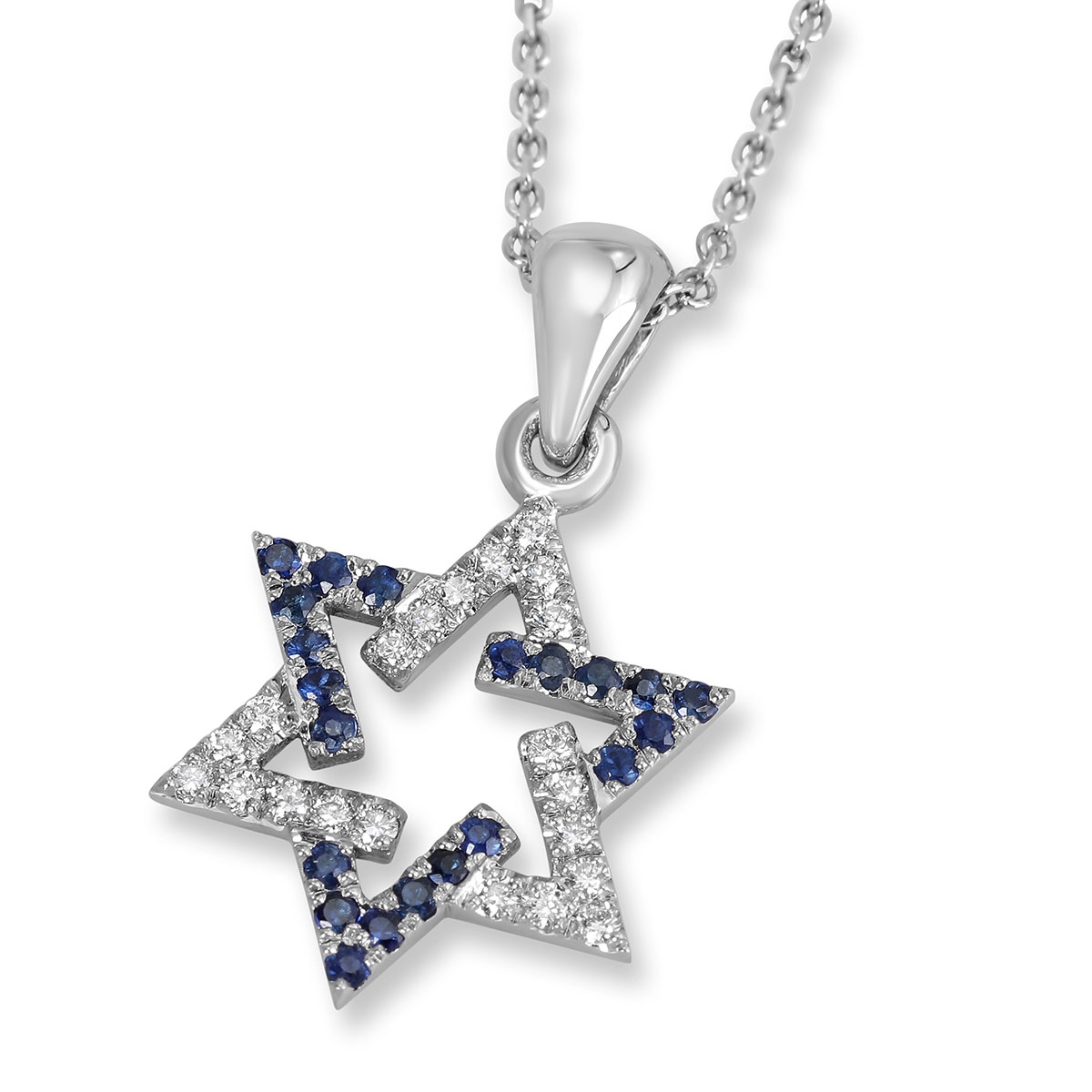 Rafael Jewelry Interlocked Star of David 18K Gold Diamond and Sapphire Necklace - 1