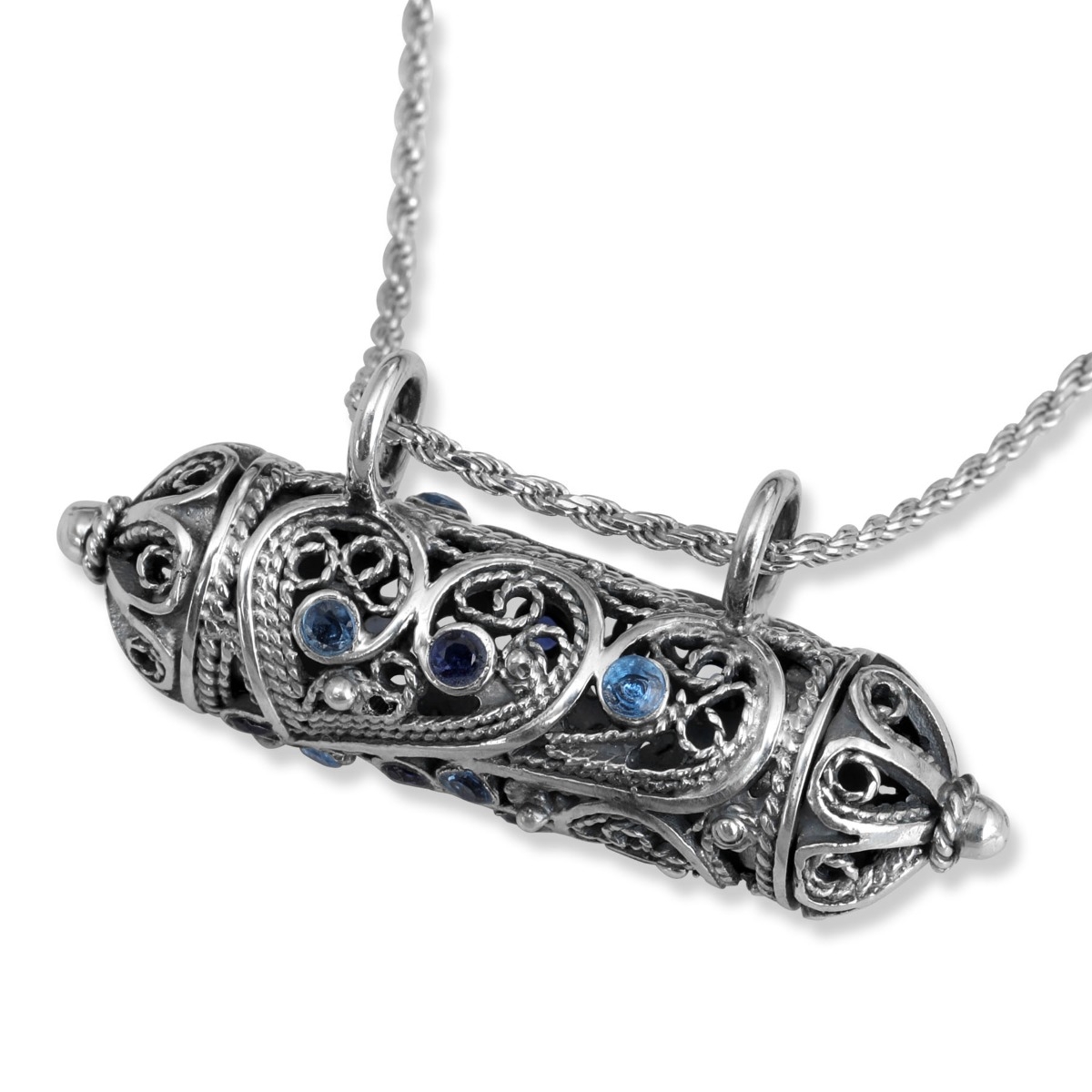Rafael Jewelry Sterling Silver Beaded Necklace with Filigree Leaves, Jewish  Jewelry
