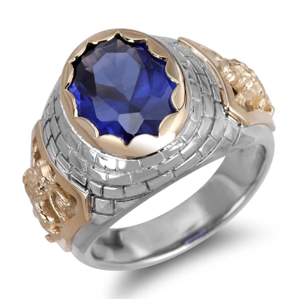 Rafael Jewelry Sterling Silver and 14K Yellow Gold Jerusalem Lion Sapphire Ring  - 1