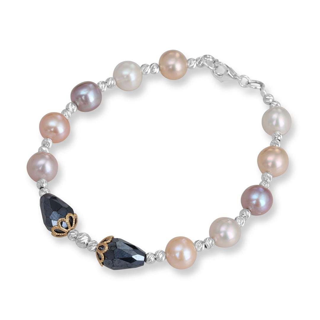 Rafael Jewelry Silver & Gold Plated Silver Bracelet with Natural Pearls and Quartz Crystal - 1