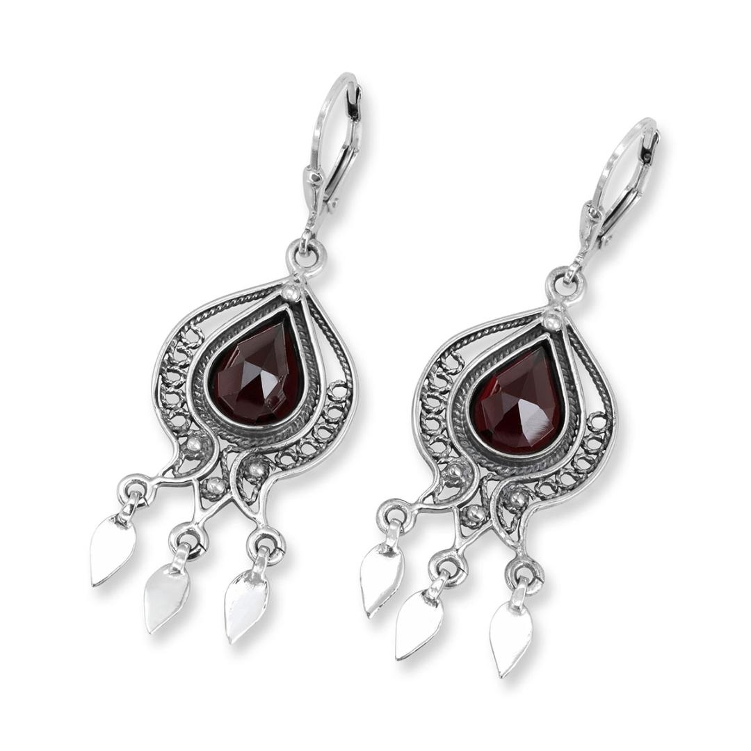 Rafael Jewelry Silver Pomegranate Earrings with Red Garnet Stone - 1