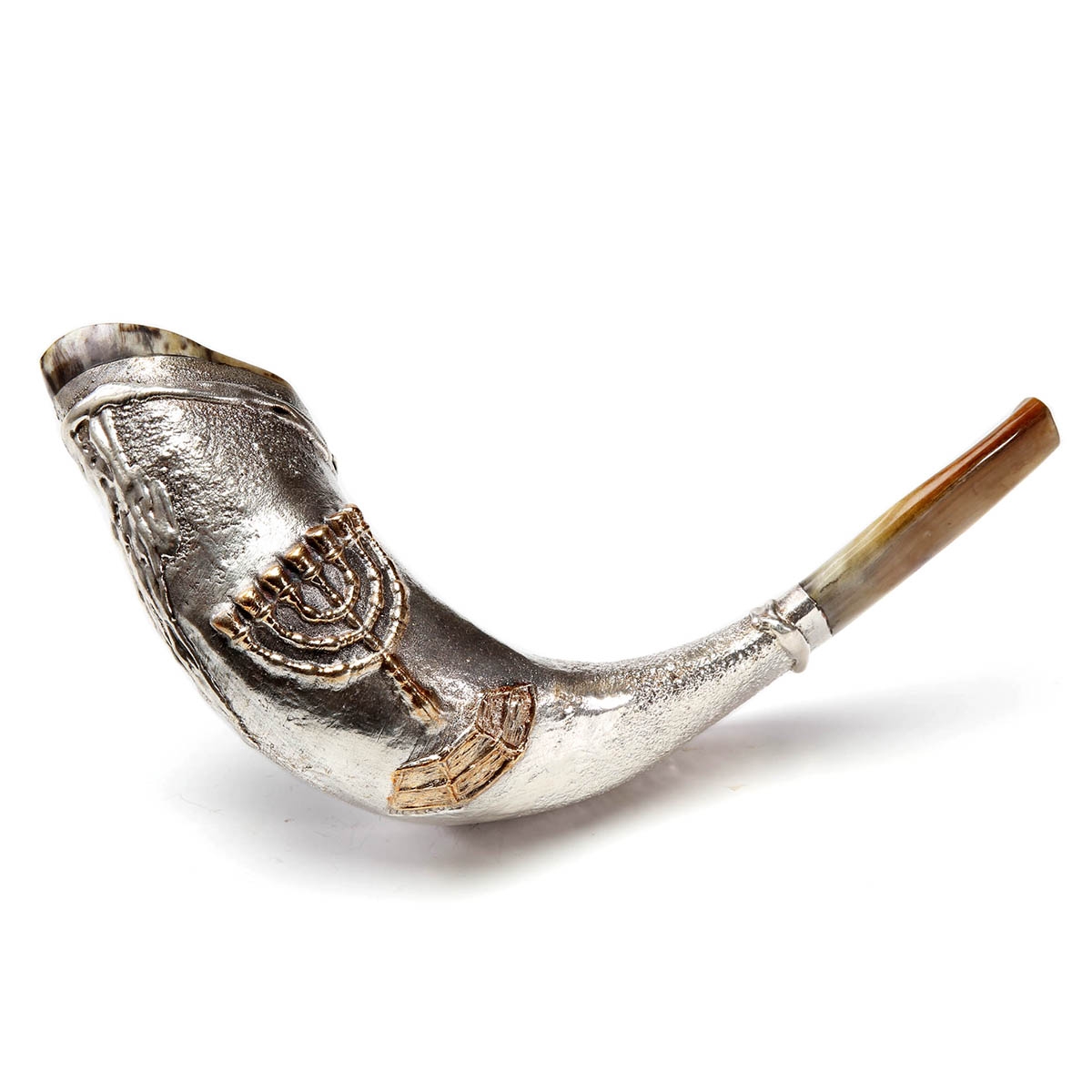 Barsheshet-Ribak Temple Menorah Silver-Plated Ram’s Horn Shofar - 1