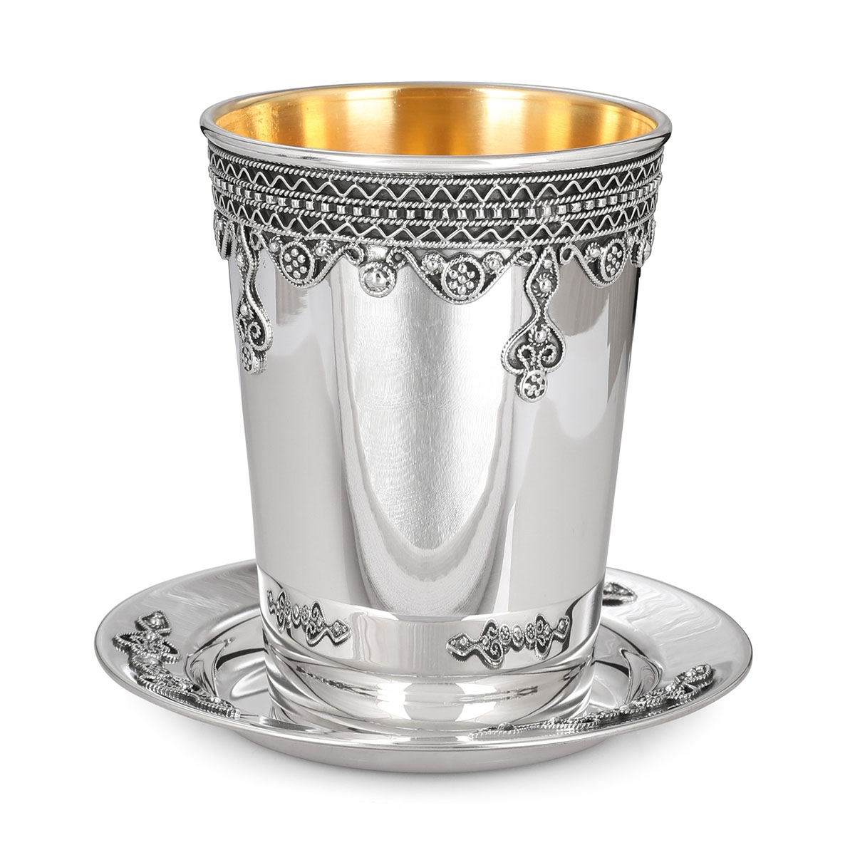 Traditional Yemenite Art Handcrafted Sterling Silver Kiddush Cup With Sophisticated Ornate Design - 1