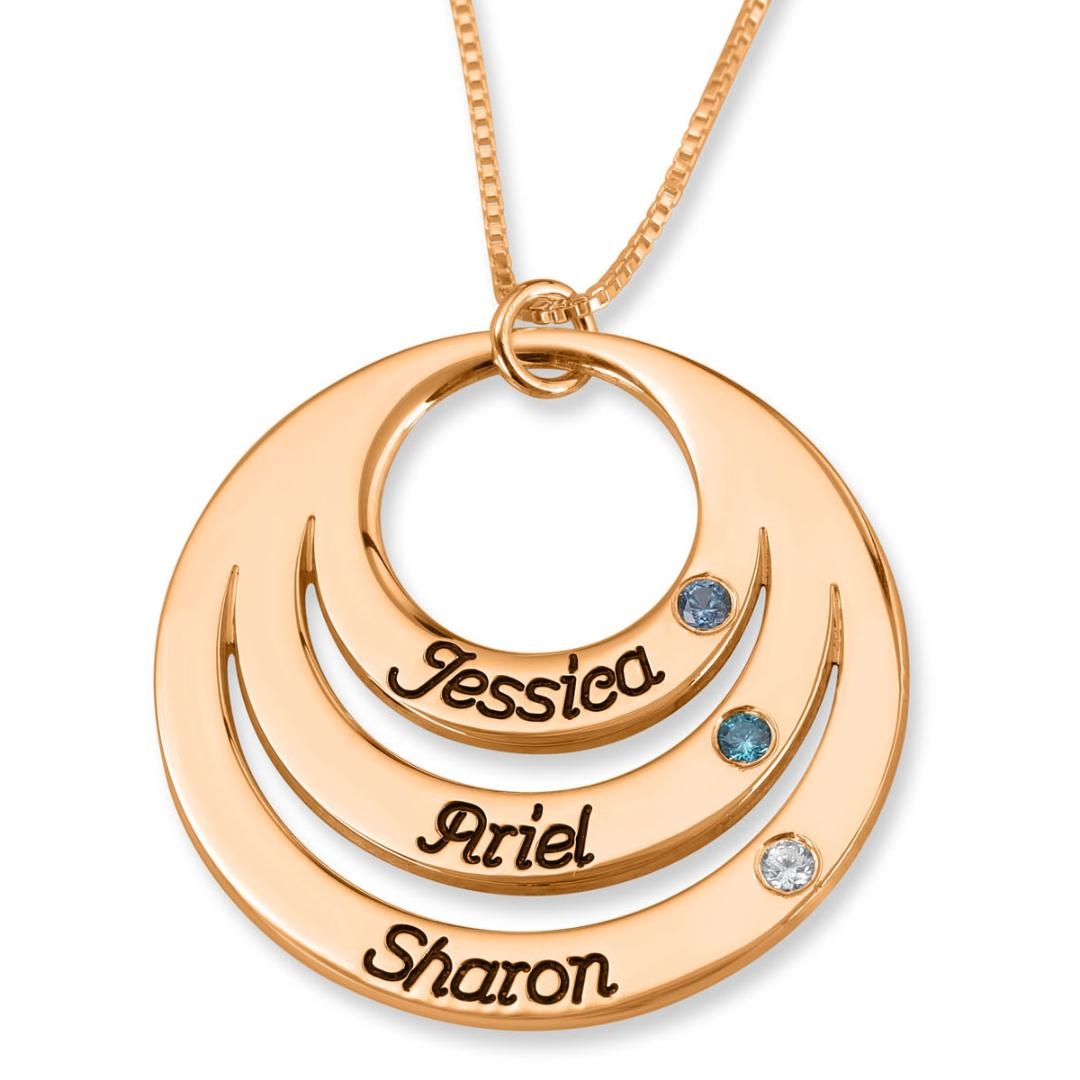 Rose Gold Plated Open Disk Mom Necklace with Birthstones - 2