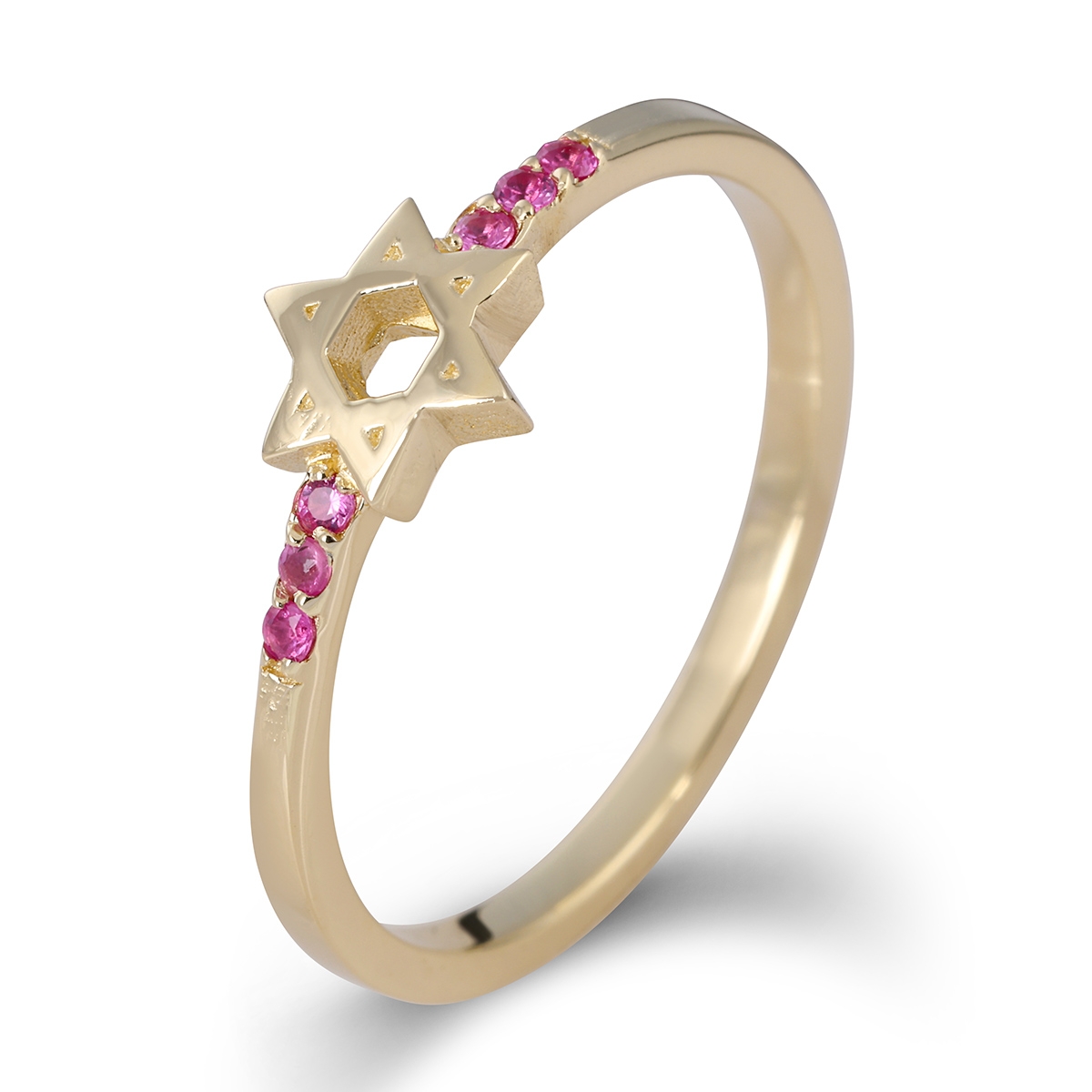 Star of David 14K Yellow Gold Ring With Ruby Stones - 1