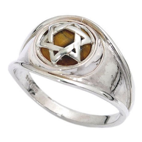 Sterling Silver Star of David Ring with Tiger's Eye Stone - 1