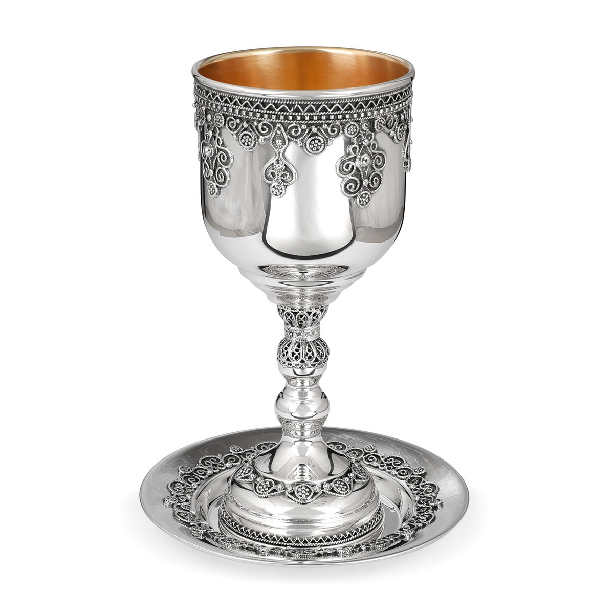 Traditional Yemenite Art Handcrafted Sterling Silver Kiddush Cup With Refined Ornamental Design - 1
