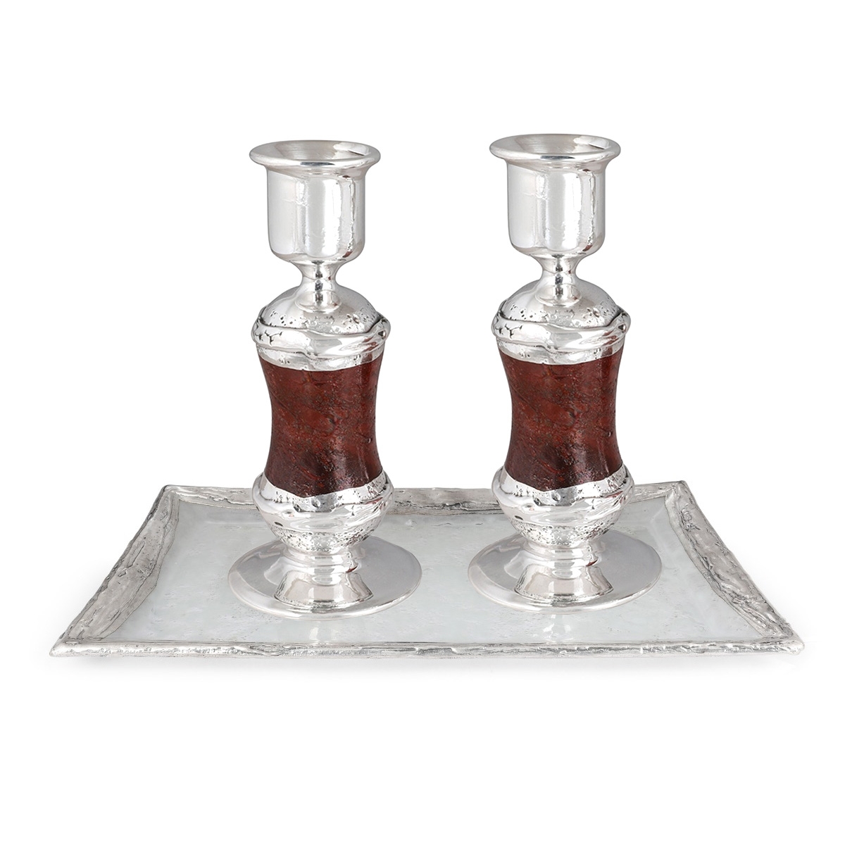 Handmade Red Glass and Sterling Silver-Plated Shabbat Candlesticks - 1