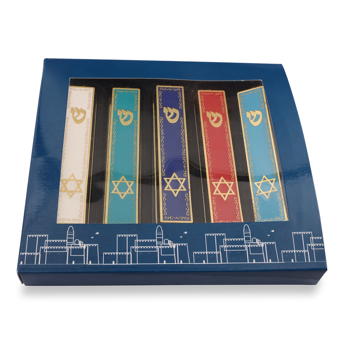 Set of 5 Colorful Mezuzah Cases - Star of David  - 1